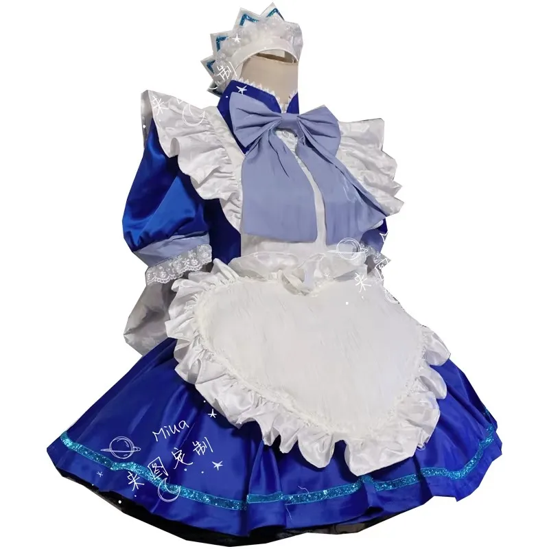 Custom Made Aizawa Minto Cosplay Costume Blue Maid Dress Apron Uniform Women Anime Outfits Halloween Suits Tailor Clothes