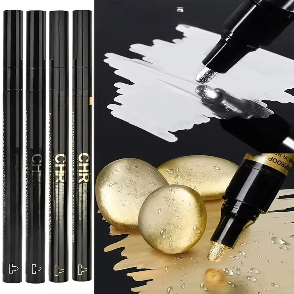 5/1pcs Chrome Pen Marker Spiegel Waterdichte Verf Reparatie Voor Rock Keramisch Glas Metallic Goud/Zilver 2mm Penpunt - afbeelding 2