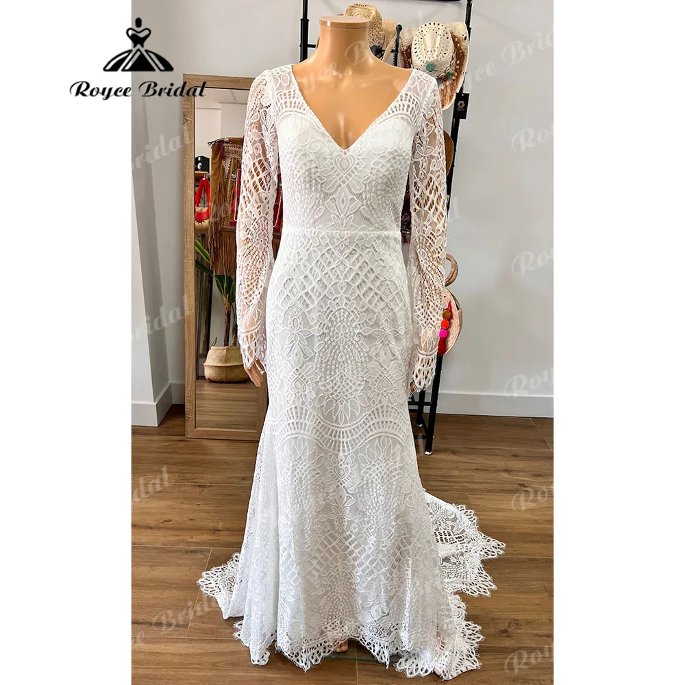 Tassel Fringed Long Sleeve Lace Mermaid Boho Bohemian Wedding Party Dress for Women 2024 Backless Bridal Gown Custom Made Sexy