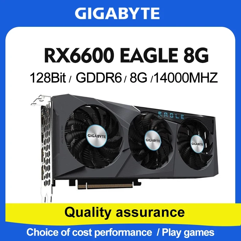 USED GIGABYTE Radeon RX6600 EAGLE 8G GDDR6 Graphics Cards 2491MHz 128bit PCIe 4.0 RX 6600 GPU with Triple Fan Video Cards