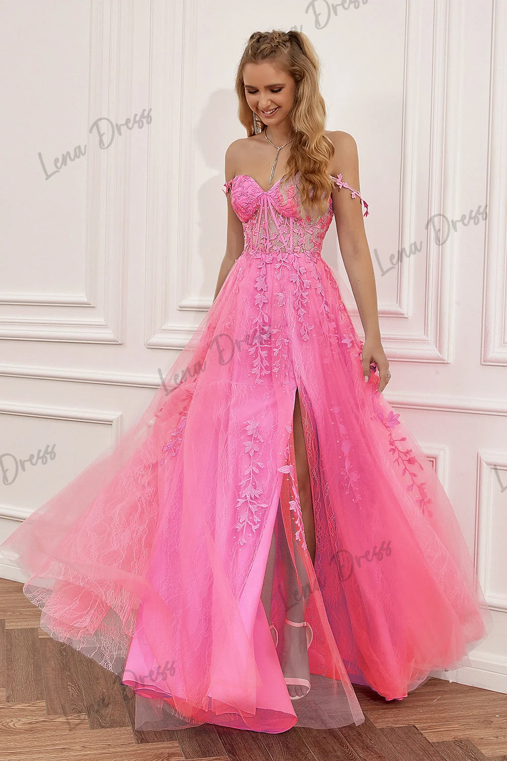 Lena Sharon-Robe de Soirée Luxueuse en Dentelle Brodée, Tenue de Soirée pour Occasions Formelles, Arabie Saoudite, Couleur Rose