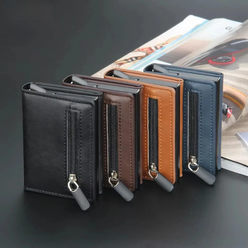 Pop Up Credit Card Holder Wallets Men Slim Rfid Blocking CardHolder Wallet for Men Card Money Bag Purse PU Leather Short Wallets — zdjęcie 2