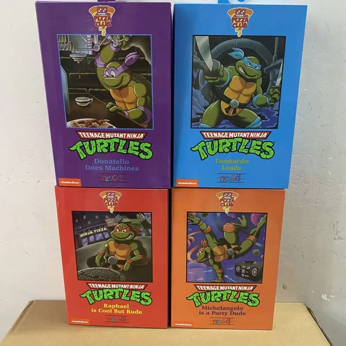 New NECA Cartoon Leonardo Michaelangelo Donatello Raphael Turtles Figures Pizza Club Turtles Anime Action Figure Model  Toys