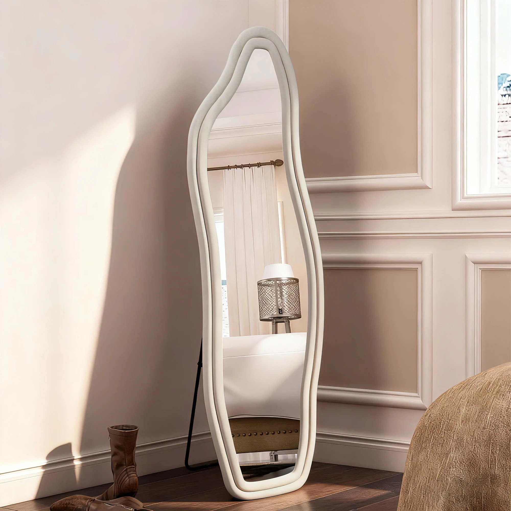 Image of Superaly 160 x 50 cm HD-Ganzkörperspiegel, Ankleidespiegel mit weichem Samt-Rahmen, freistehend oder wandmontierbar für Schlafzimmer, Wohnzimmer & Ankleidezimmer