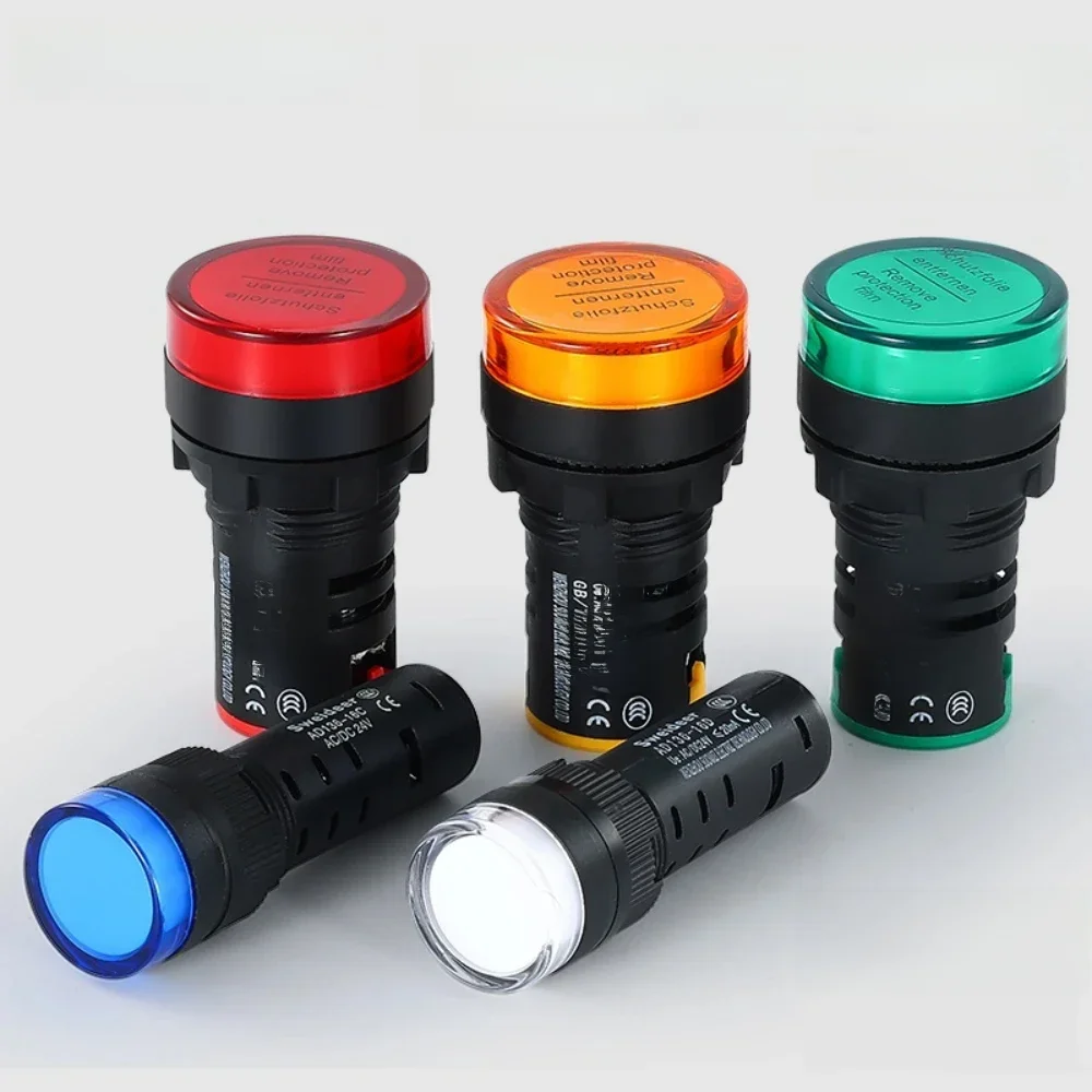 Voyant lumineux à LED 12v 24v 220v 380v Rouge Vert Jaune Bleu Feu de signalisation 16mm 22mm