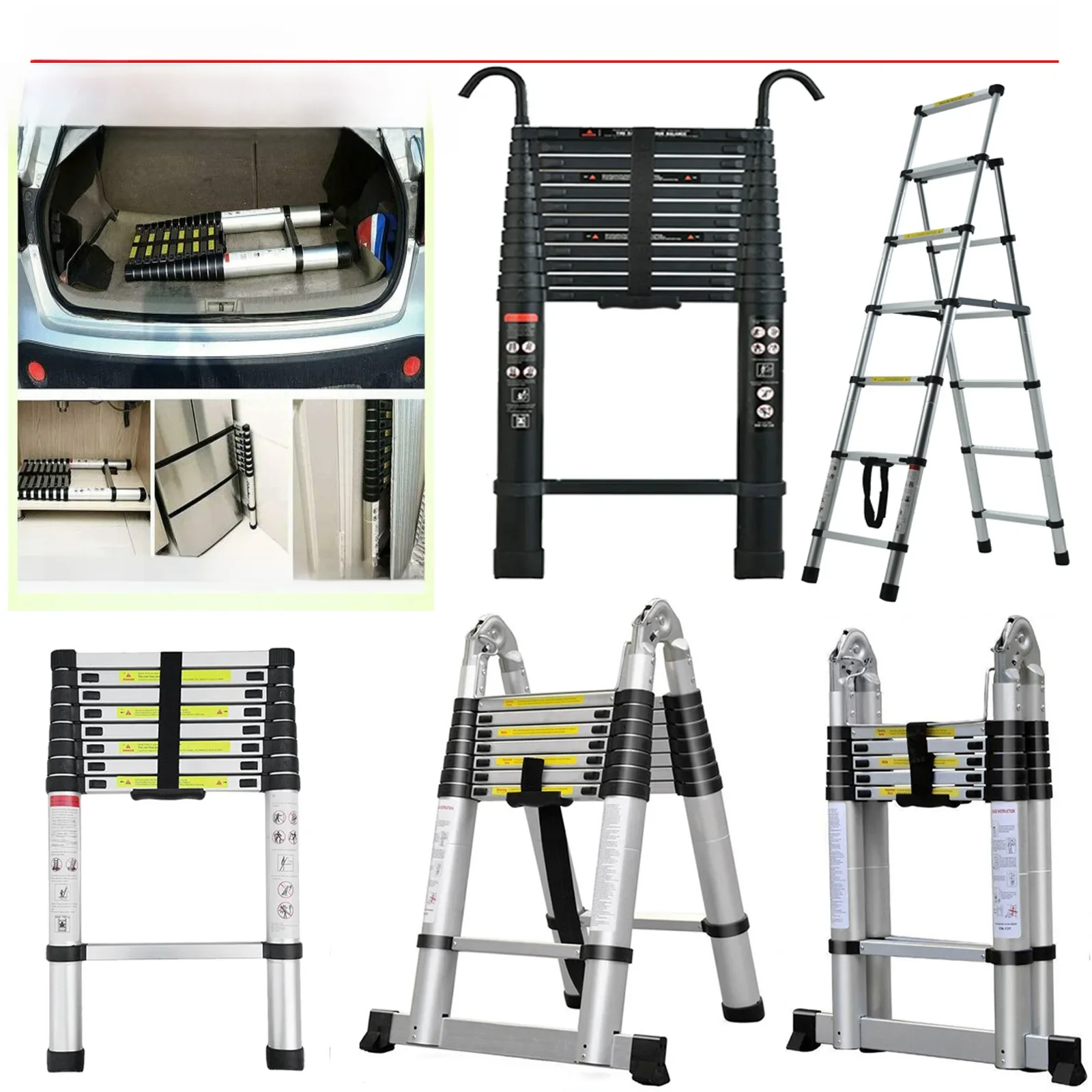 DayPlus Telescopische Loft Ladder Opvouwbare Trapladders Uitschuifbare Aluminum Ladders Opvouwbaar Uitschuifbaar Draagbaar, EN131,150kg/330lb - afbeelding 2