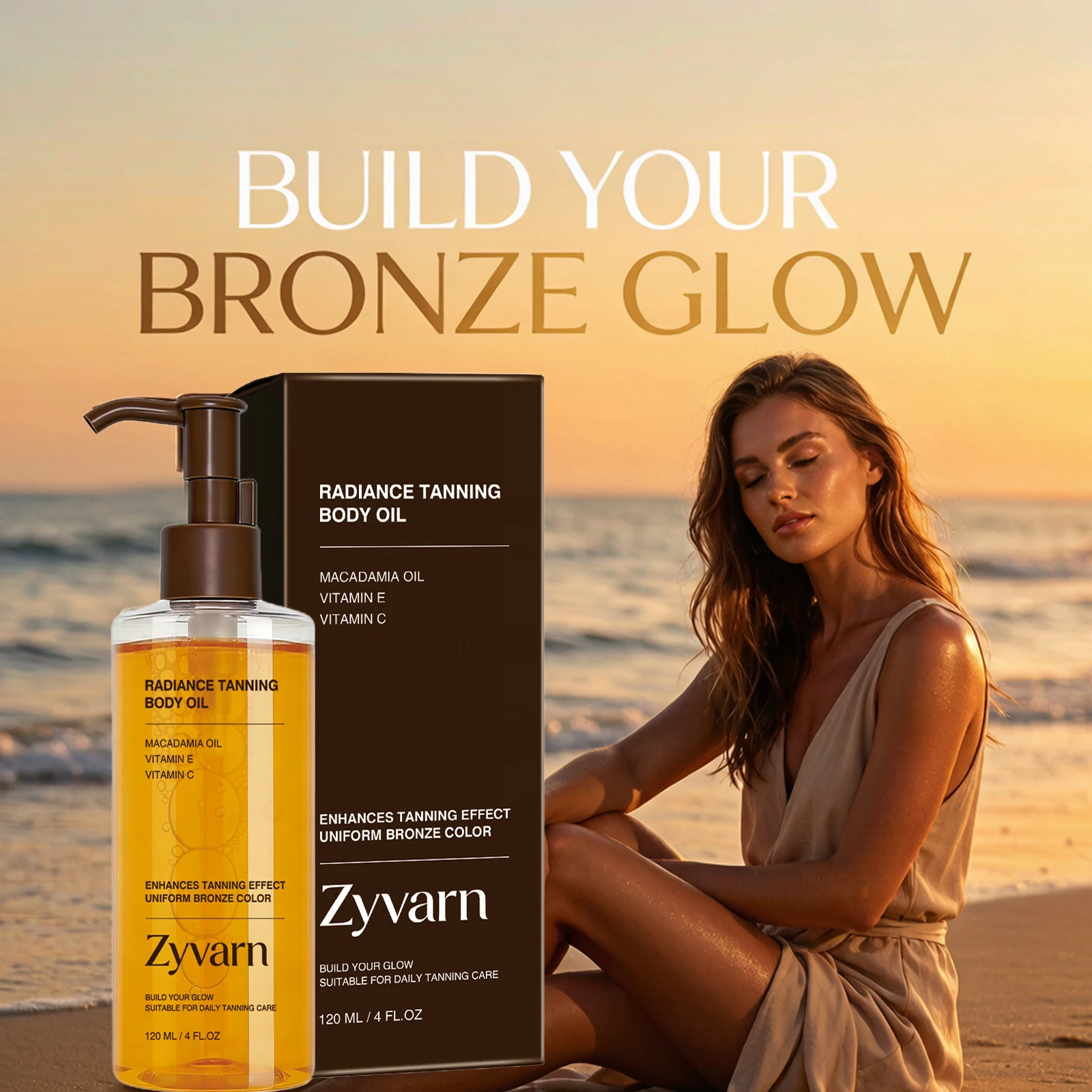 Zyvarn Self-Tanning Body Natural Bronze Glow Mild Formula Sunless Tanning Body Treatment Oil Ultra Moisturizing Tanners Intensifying Oil