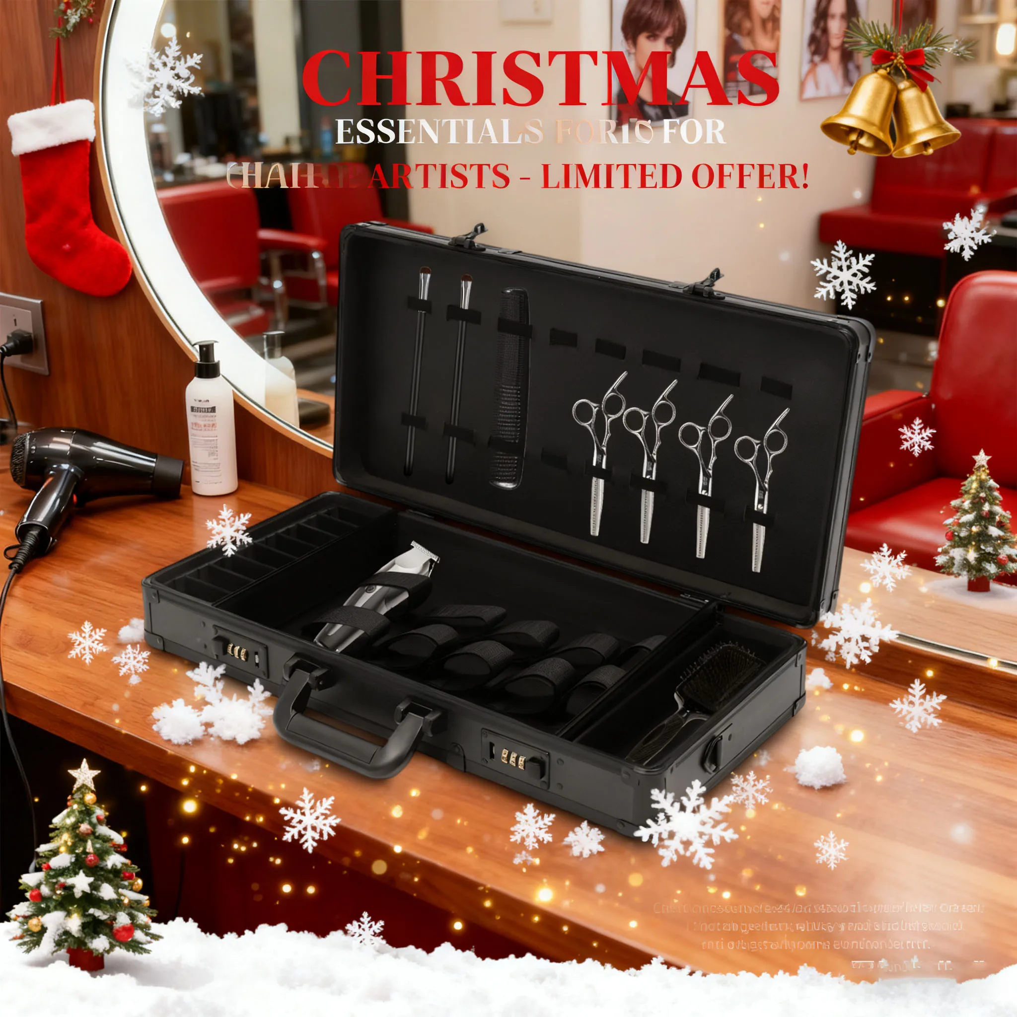 

Barber Tool Travel Organizer Tool Box Shears Clippers Trimmers Case Lock Organizer Box Barber Carrying Case, Christmas Sale