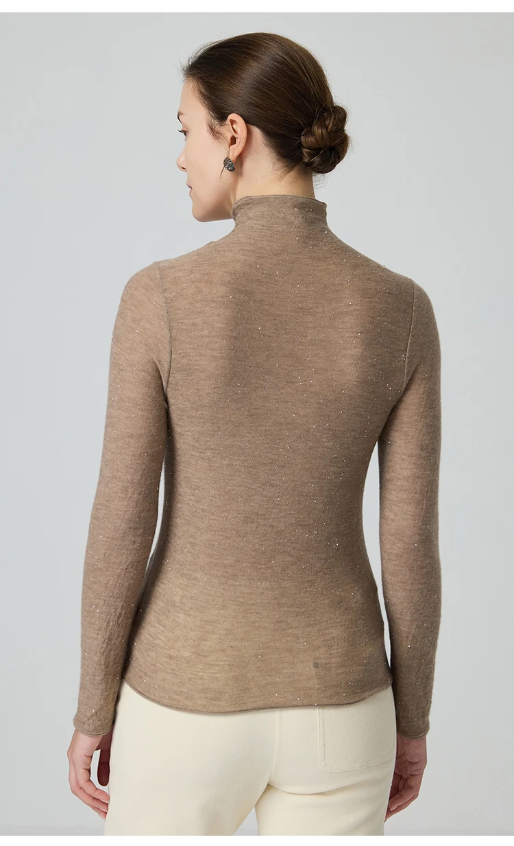 BY3521261 Damen Kaschmir-Mischgewebe Langarm-Strickshirt mit Stehkragen, Glitzergarn, Slim Fit, Leichtgewichtig, Herbstliches Alltags-Oberteil – Detail 11