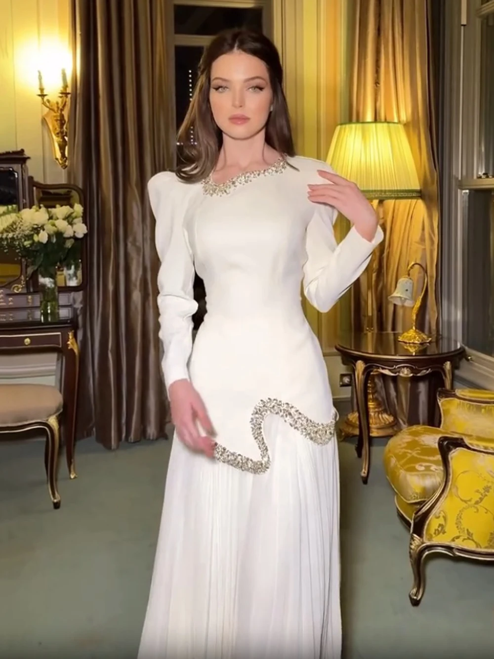 

Модный вечерний костюм Modphy: комплект из 2 предметов для женщин – топ с бриллиантами и юбка, асимметричный крой, нарядный комплект для торжеств, шикарный женский костюм