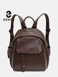 Zency Soft Cow Leather Women Small Backpack Versatile College Style Travel Rucksack School Bag Solid Color Mochila Ipad Bag