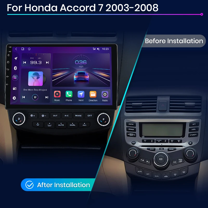 JUNSUN Android Bluetooth Car Radio Android Video Player for Honda Accord 7th 2003- 2007 Android Head Unit Car Radio with Wireless CarPlay Smart Car Navigation System  Car GPS Navigation System Auto Radio