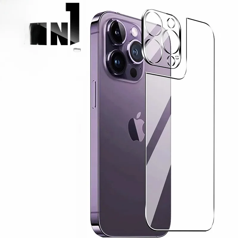 Vidro temperado traseiro para iPhone, Protetor de Tela 2in 1 com Lente, iPhone 16, 15, 14, 13, 12