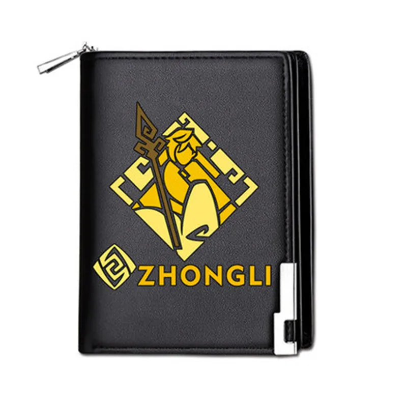 Genshin Impact Klee Zhongli Xiao Cosplay PU Leather Student Coin Purse Anime Folding Wallet Men Women Game Fashion Notecase Gift