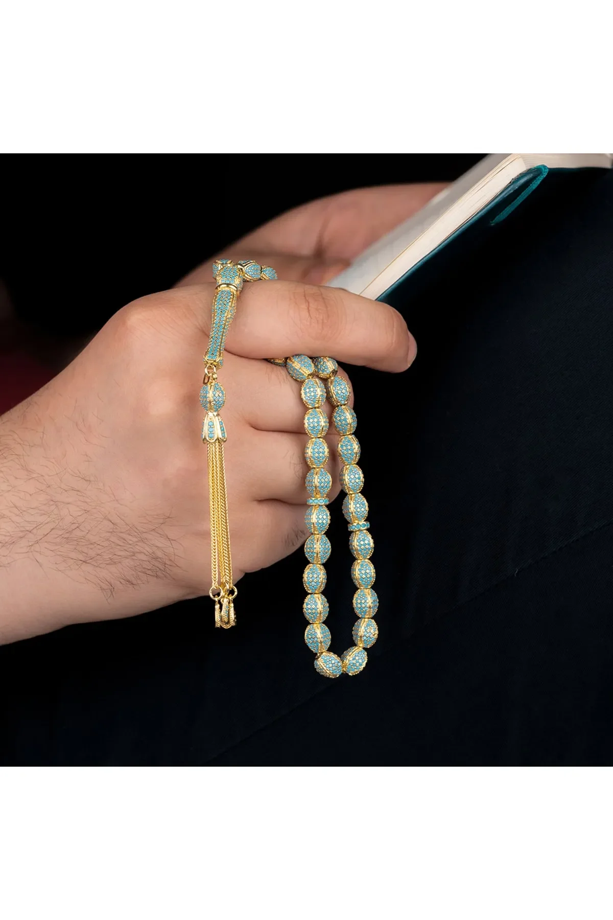 925 Sterling Silver Luxury Men's Prayer Beads Made entirely of Silver (blue)