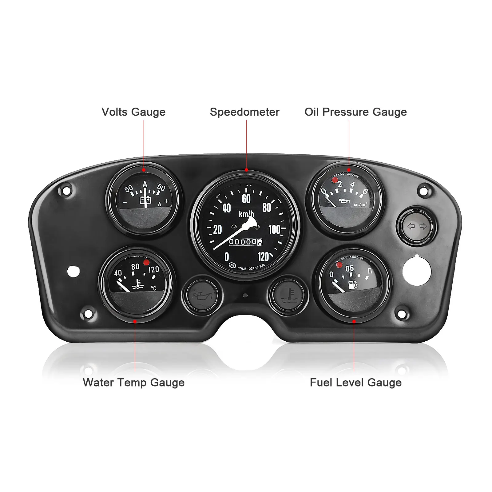 Water Temp Gauge Volts Gauge Speedometer 5 In 1 Kit Instrument Panel Complete Universal/Long Meter Instrument Panel Complete