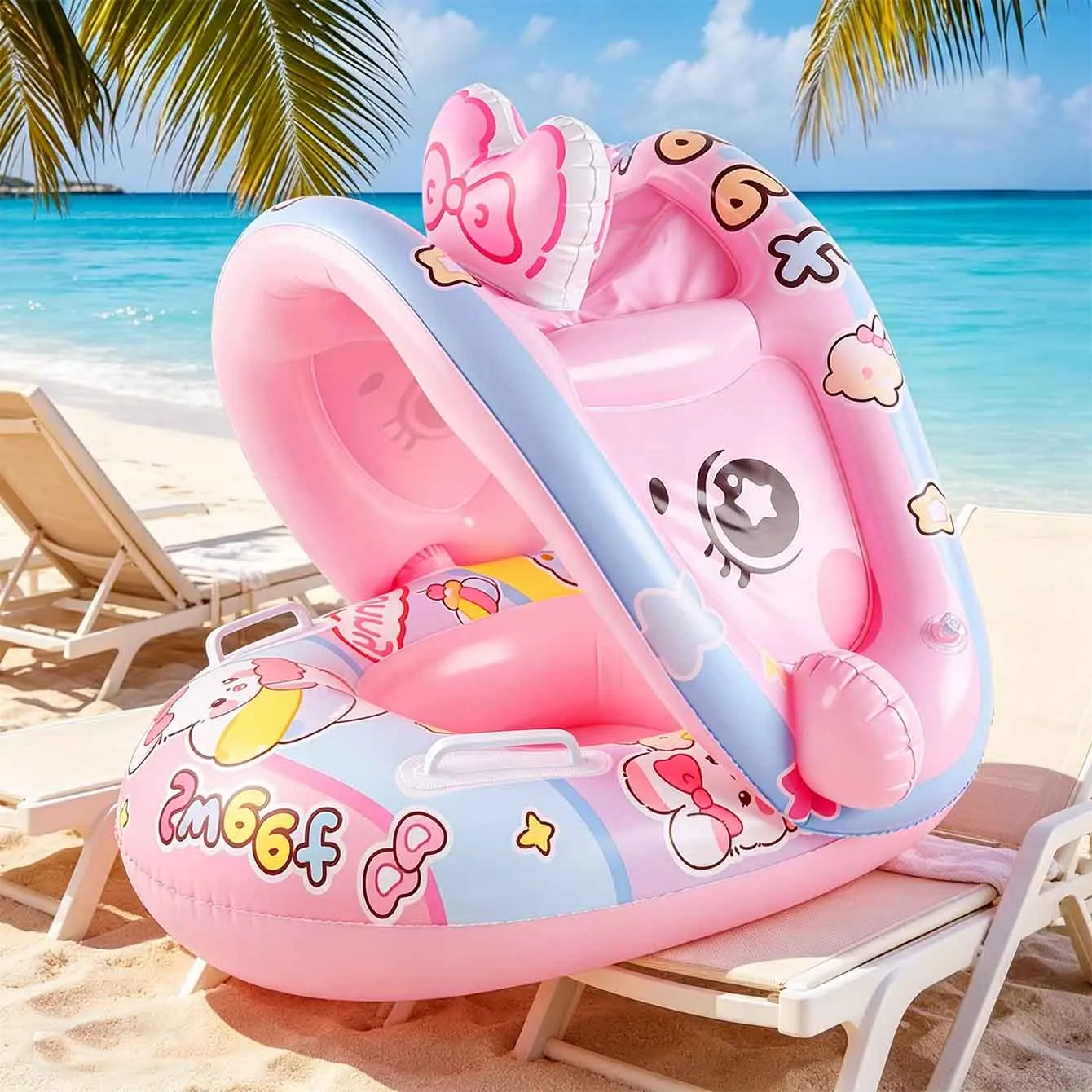 1PC Inflatable Pool Float Seat With Canopy Backrest Handles PVC Swim Ring for Beach Pool Summer view 2