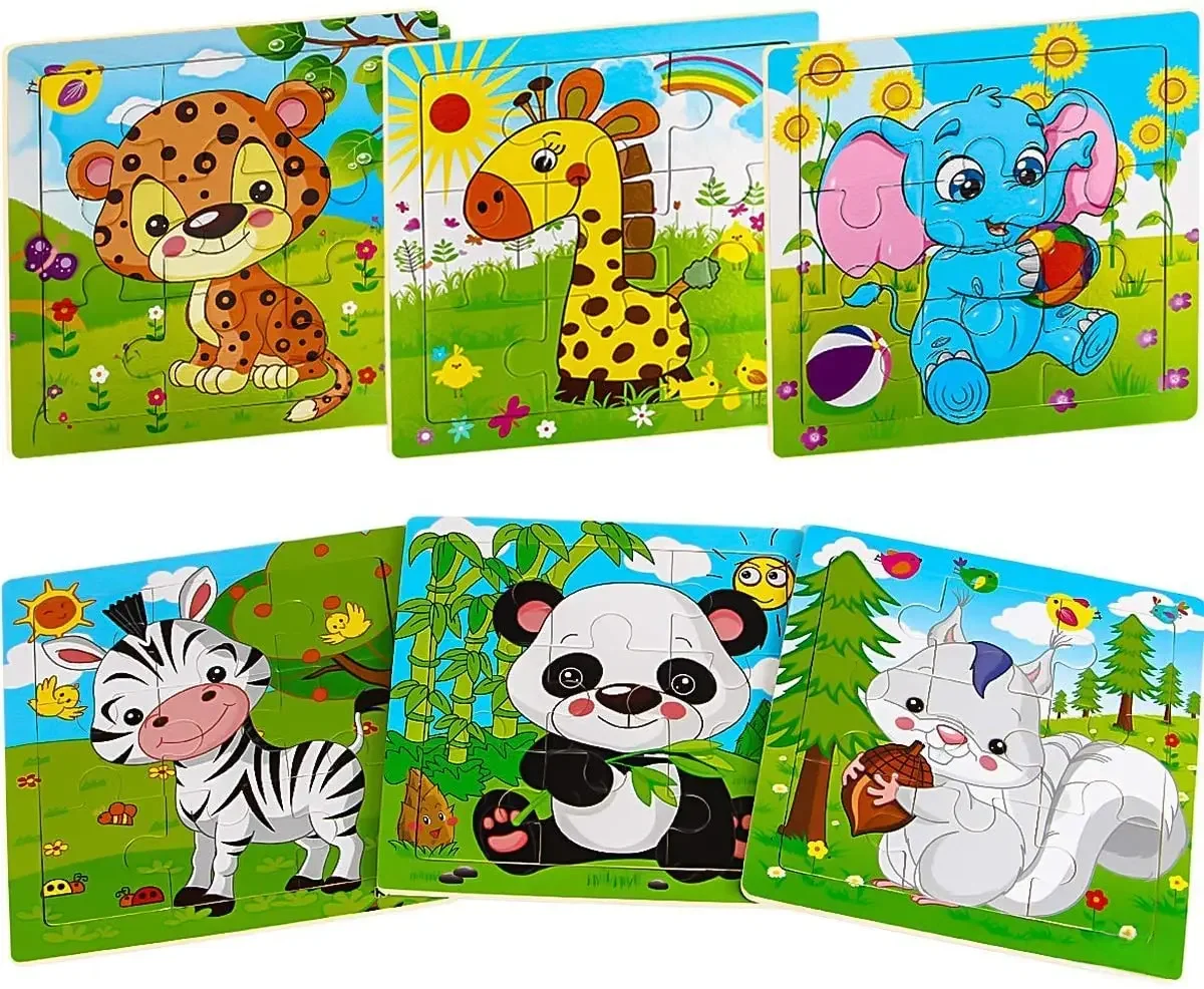 9/16 Układanki dla dzieci w wieku 2 3 4 5 Drewniane puzzle dla maluchów Przedszkolne zabawki edukacyjne Zestaw puzzli ze zwierzętami dla chłopców i dziewczynek — zdjęcie 2