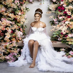 Słodka panna młoda szaty na wesela Off ramię z długim rękawem boczne rozcięcie Sweep pociąg Ruched zroszony panna młoda być recepcji sukienka