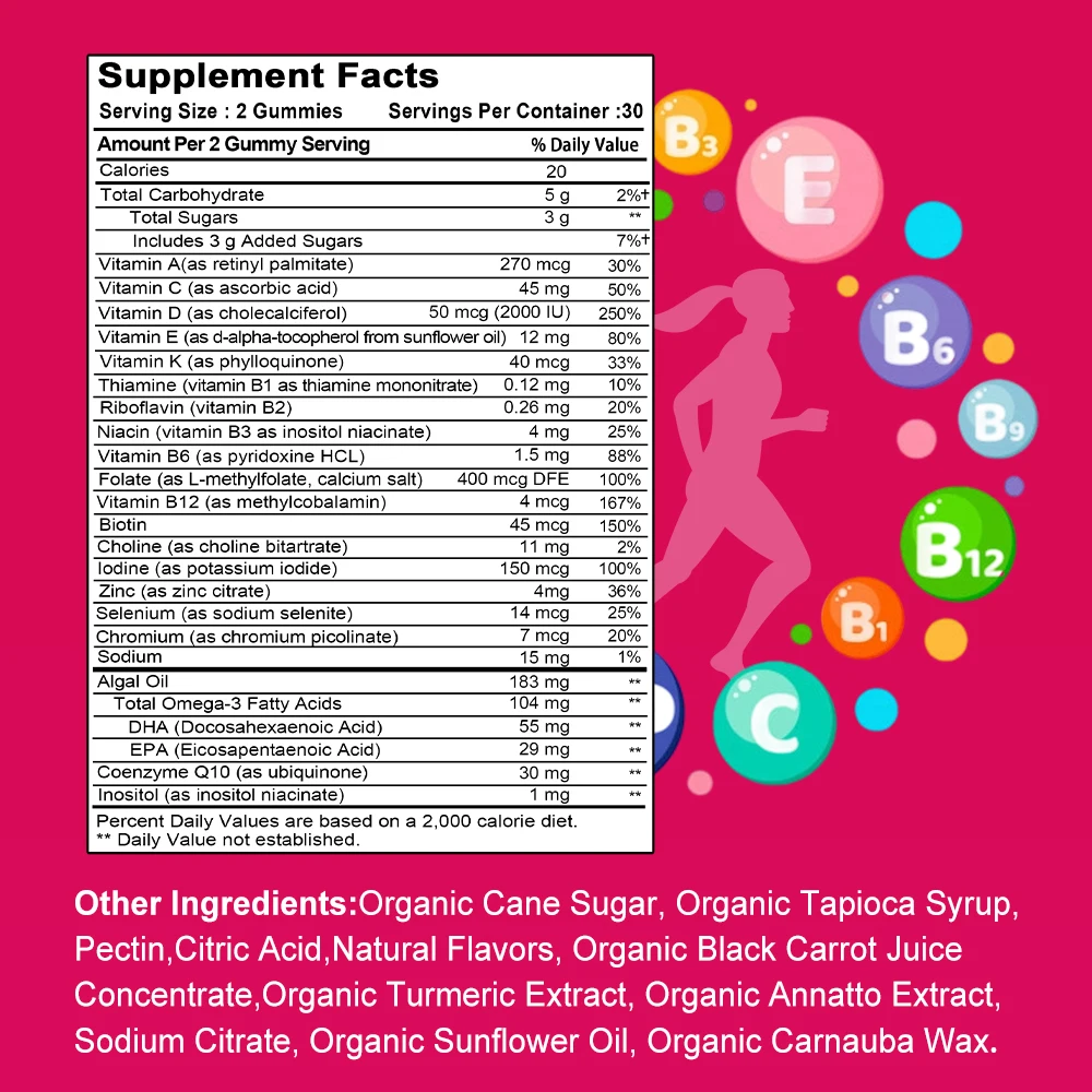 

Женские мультивитаминные конфеты — содержит Omega-3 для поддержки иммунитета, здорового развития мозга и тела и энергии.