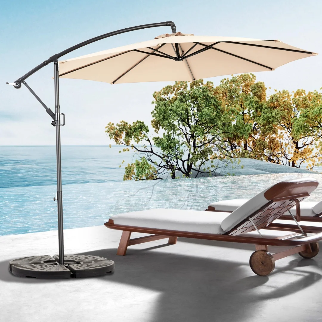 Best Choice Products 10ft Offset Hanging Market Patio Umbrella w/Easy Tilt Adjustment, Polyester Shade, 8 Ribs for Backyard, Poolside - ( khaki )(No Base)