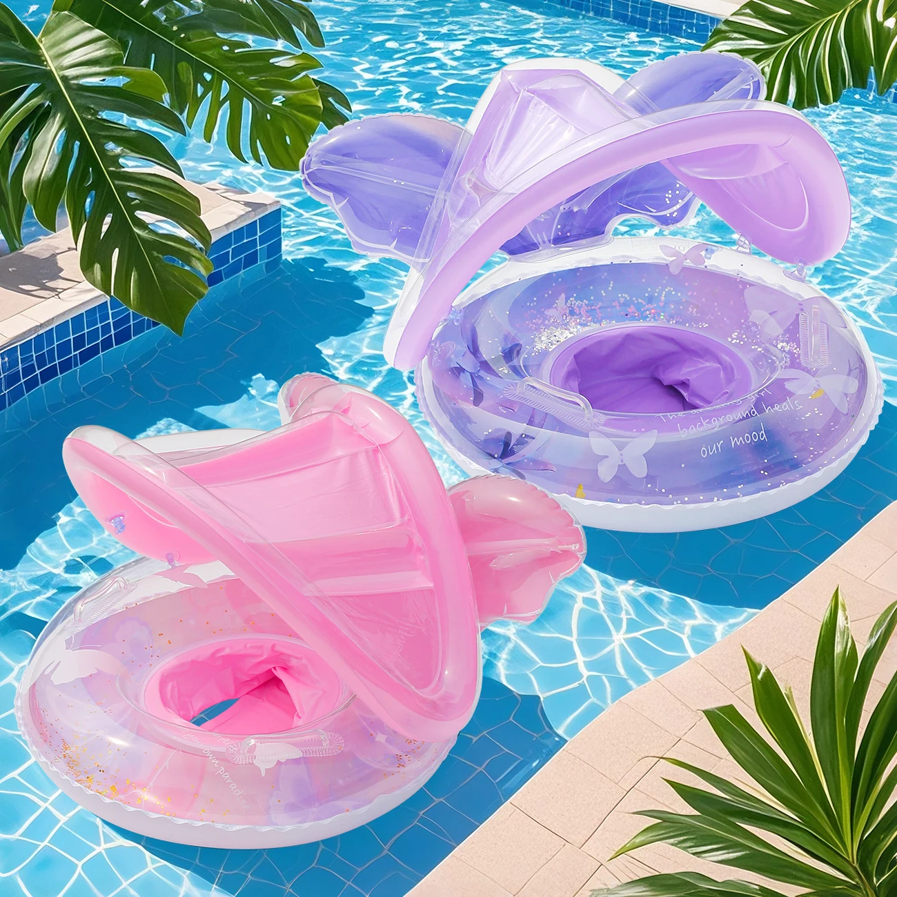 1PC Pool Floats,Pool Float with Canopy and Seat, Inflatable Swim Ring with Handles and Back Support for Pool, Up to 77 lb