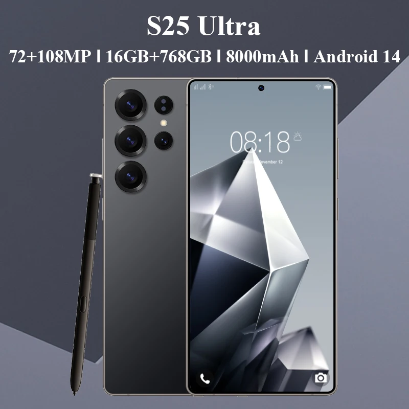 

HOT Original NEW S25 Ultra 16GB+768GB 7.3HD Global Edition 2025 Android 14 Smart Dual Card 8000mAh Battery Facial Recognition Fu