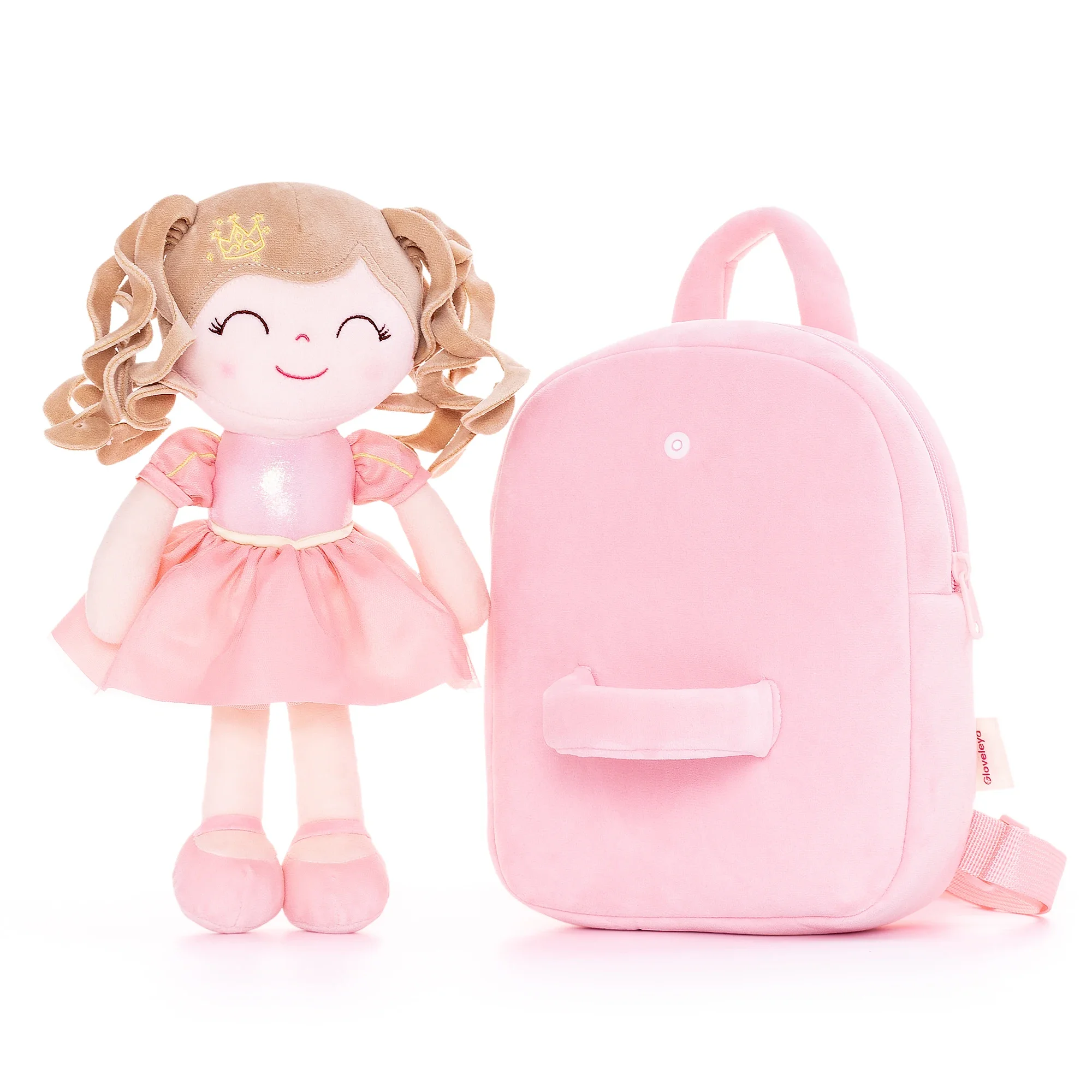 Gloveleya Backpack Plush Bag Baby Girl's BagToddler Backpacks KIds Gifts Curly Dress Doll Stuffed Rag Doll Stuffed Toys