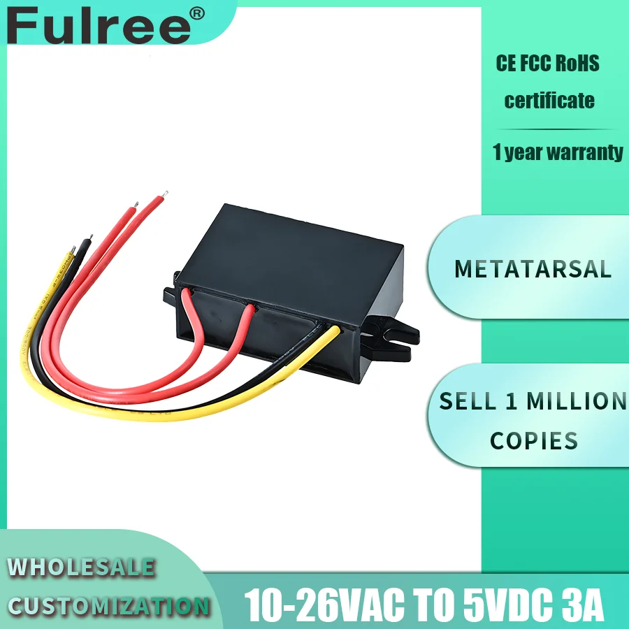 Fulree 24V 12V AC To 5V 3A Dc Step Down Converter Car Power Converter 10-26VAC To 5 Volt Converter