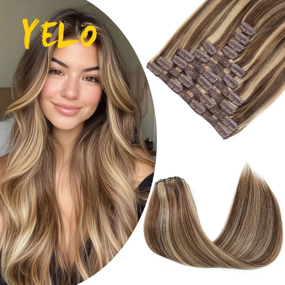 10Pcs Clip In Hair Extensions Human Hair Straight Brazilian Real Natural Hair Double Weft Hair Extensions Human Hair For Woman