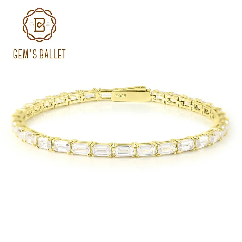 

GEM'S BALLET Браслет из стерлингового серебра 925 пробы с покрытием из 18-каратного золота 3X5 мм, 16,5 карата, теннисный браслет с муассанитом и багетом