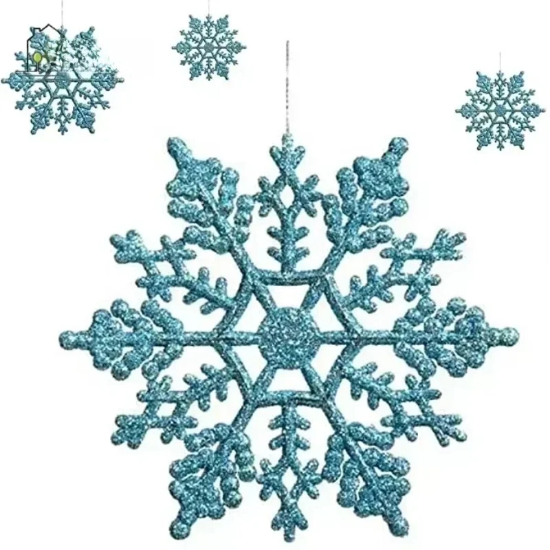 Lot de 24/12/6 flocons de neige pour décoration d'arbre de noël, flocons de neige bleus avec poudre brillante, décor suspendu pour l'hiver et le nouvel an