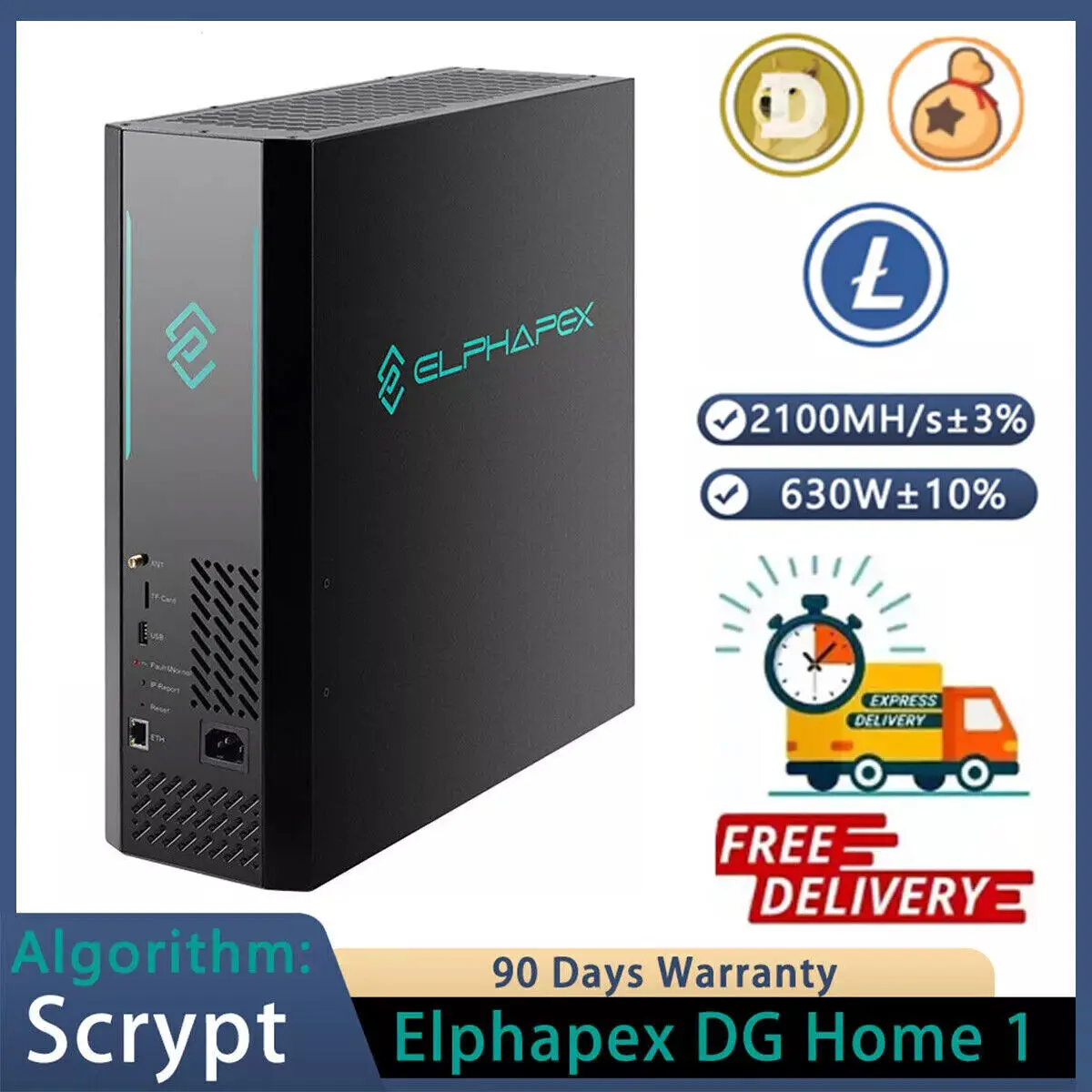 Nowy ElphaPex DG Home 1 LTC+Doge+BEL+LKY+PEP+DOGM+EAC Miner 2.1GH/s 630W Home ASIC Miner