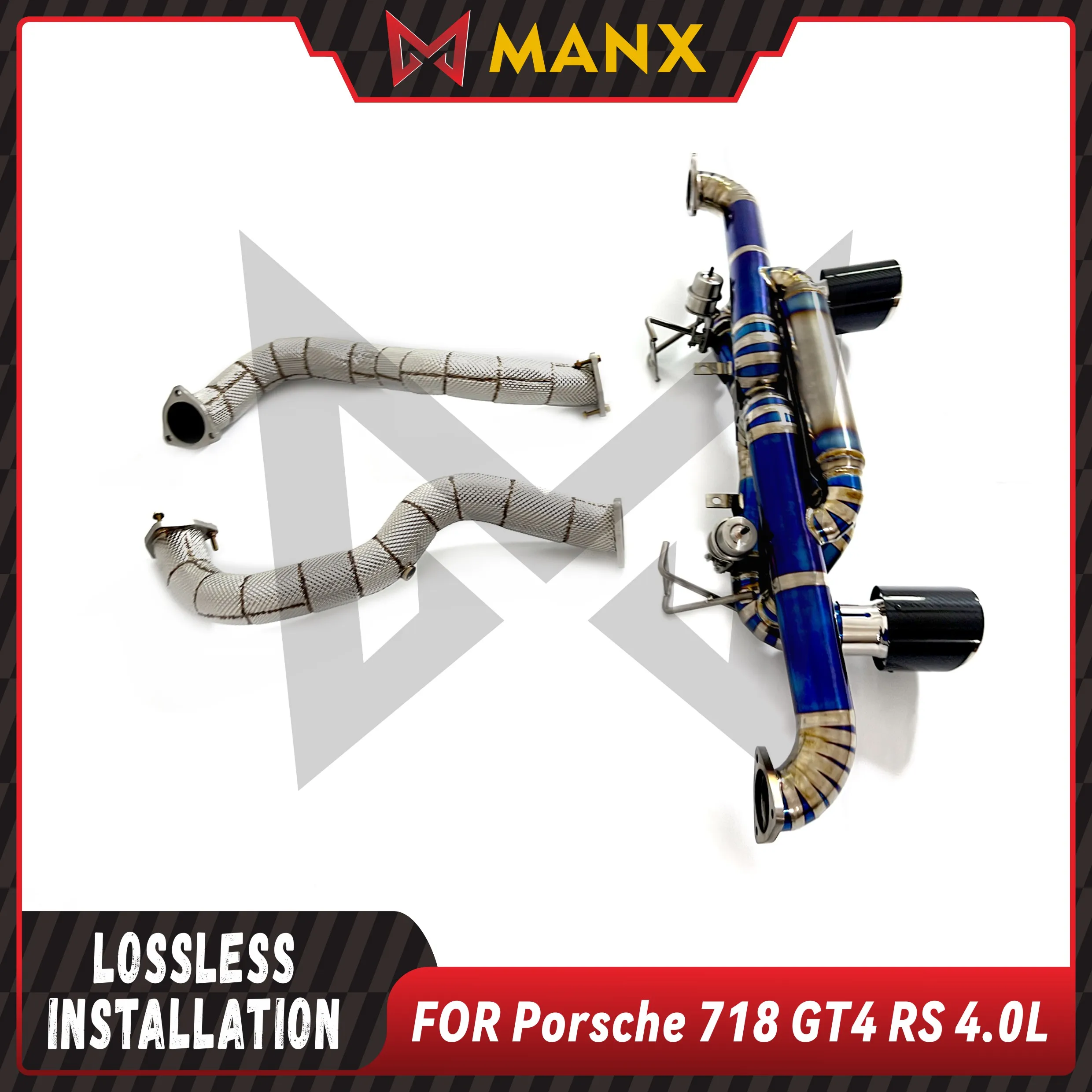 

Suitable for Porsche 718 GT4 RS 4.0L Stainless steel Downpipe Ti alloy bluing Catback Full exhaust Muffler With Valve