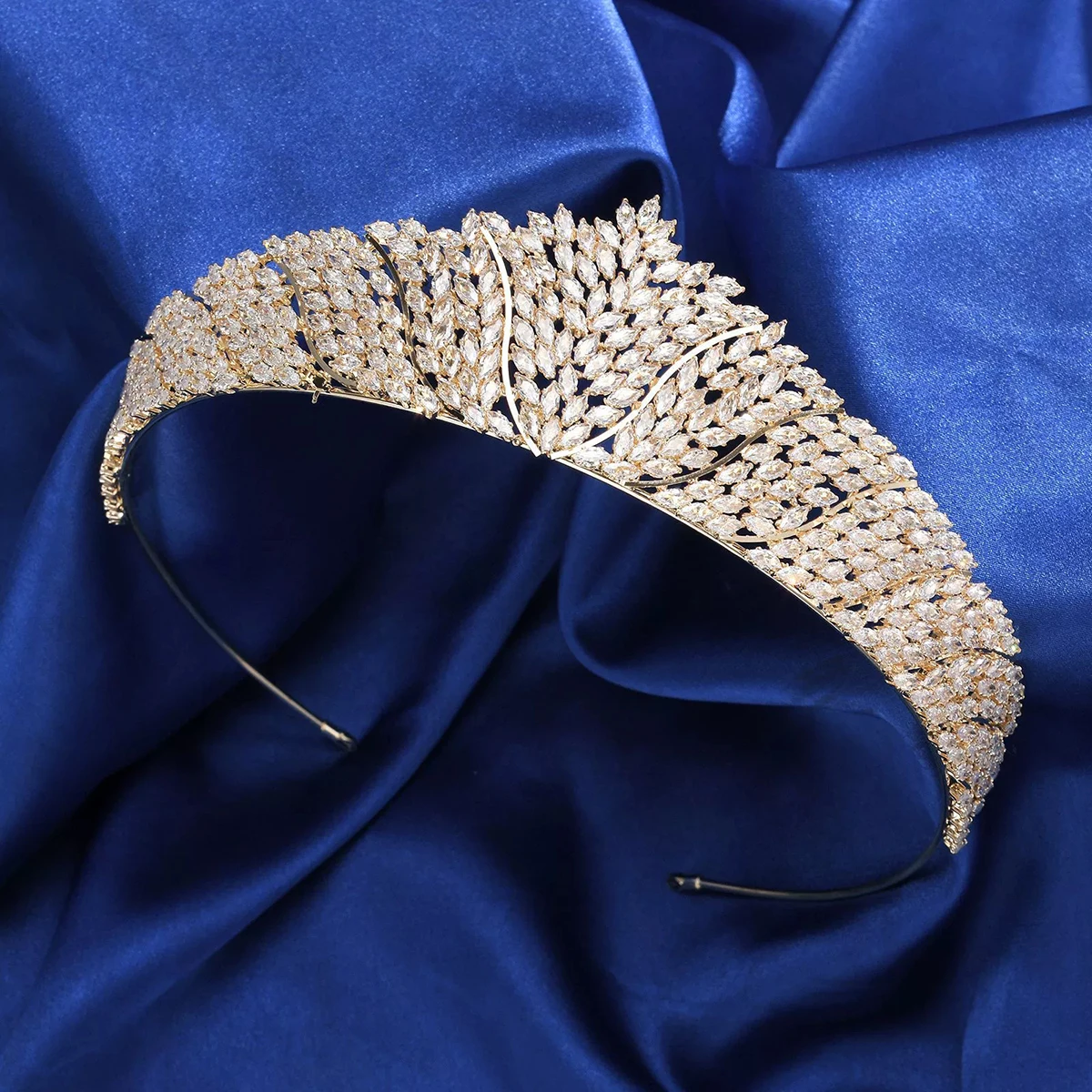 European Style Light Luxury Wheat Hair Crown for Brides Forest Full Cubic Wedding Photography Portrait Accessory