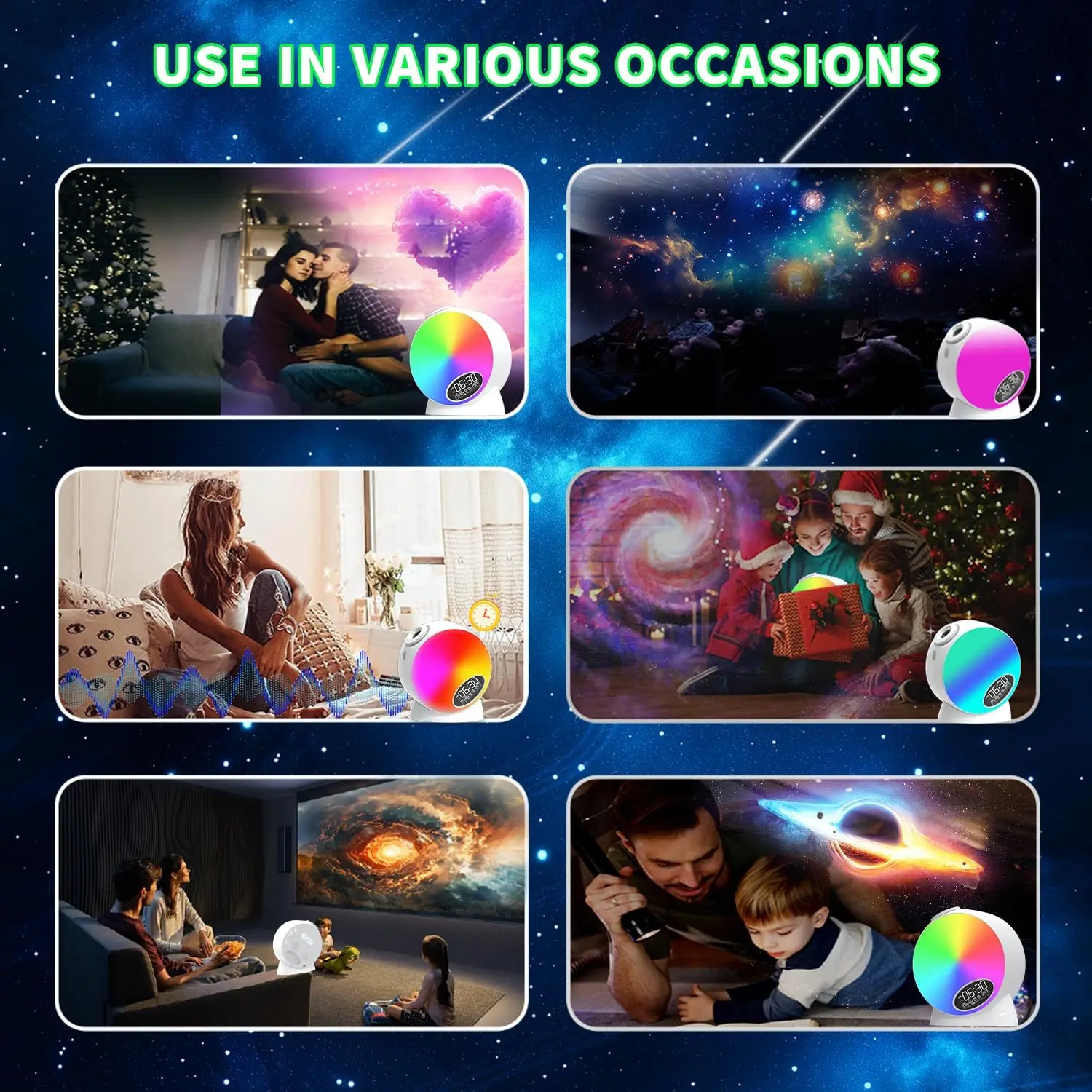 Planetarium Projector Night Light Star Projector with Clock Display Bluetooth Function and 15 Types of Sleep-Aiding White Noise