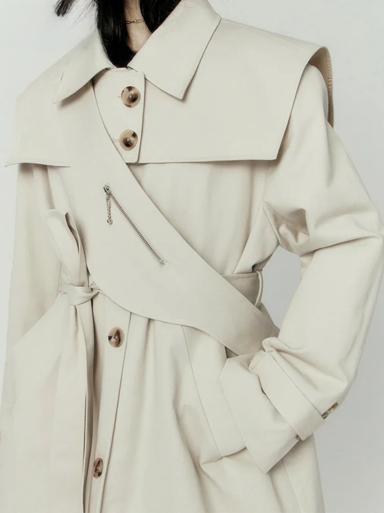 Lautaro Herbst cool langen Trenchcoat für Frauen abnehmbaren Seemann Kragen und Taschen Gürtel Runway Mode Luxus Designer Kleidung