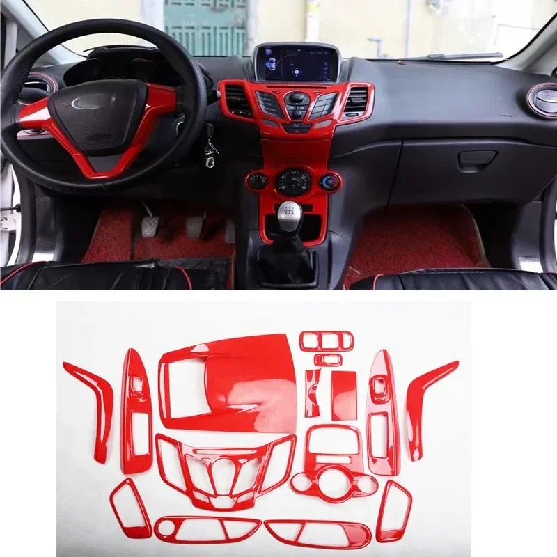 Voor Ford Fiesta 2009 2010 2011 2012 2013 ABS Rode Kleur Interieur Accessoires Gear Windows Bedieningspaneel Center AC Panel cover - afbeelding 2