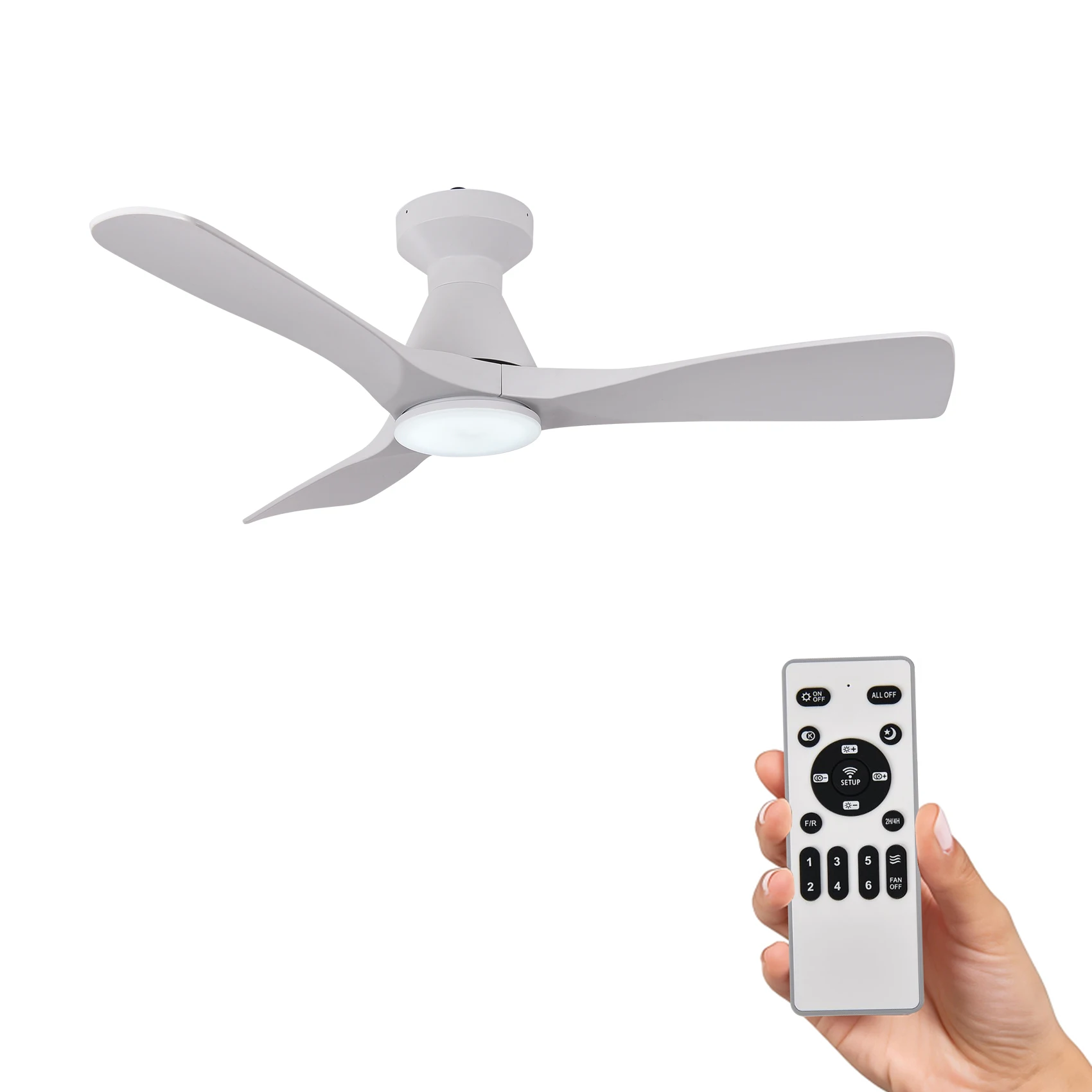 Plafondventilator met LED-verlichting 42 inch / 106 cm - Stille DC-motor, ABS-bladen met houtlook, 6 snelheden, 3 lichtkleuren, zomer/winter, afstandsbediening