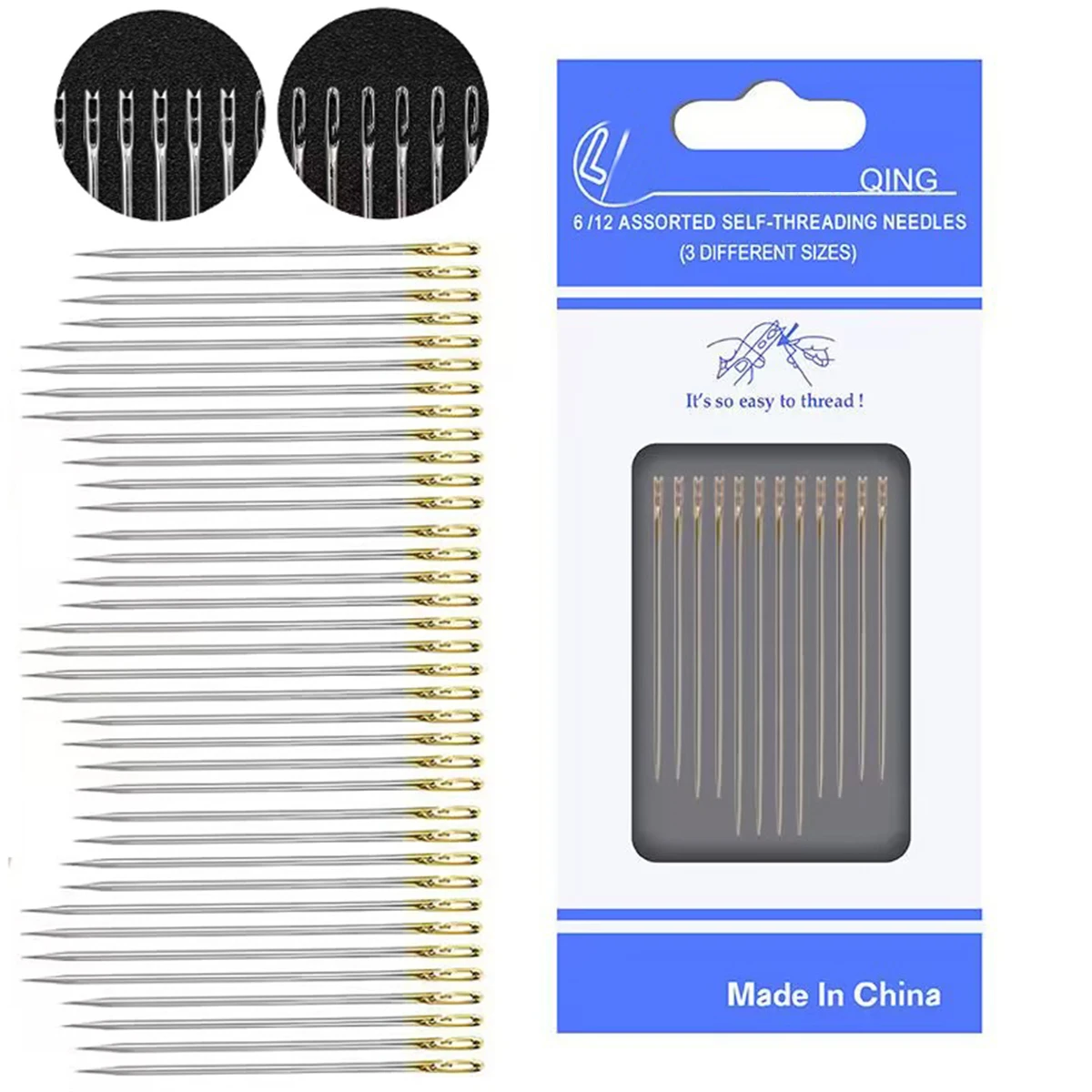 12Pcs Side Hole Blind Needle Sewing Needles Stainless Steel Elderly  Self Threading Needle For 3 Sizes DIY Hand Apparel Sewing