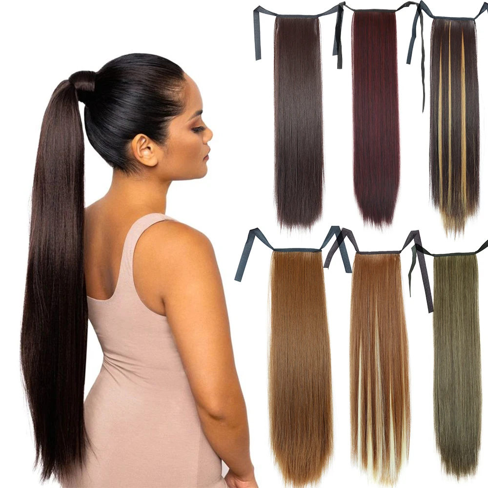 55-80cm Synthetic Hair Extensions Ponytail Fiber Heat Resistant Long Straight Ponytail Fake Hair Extensions