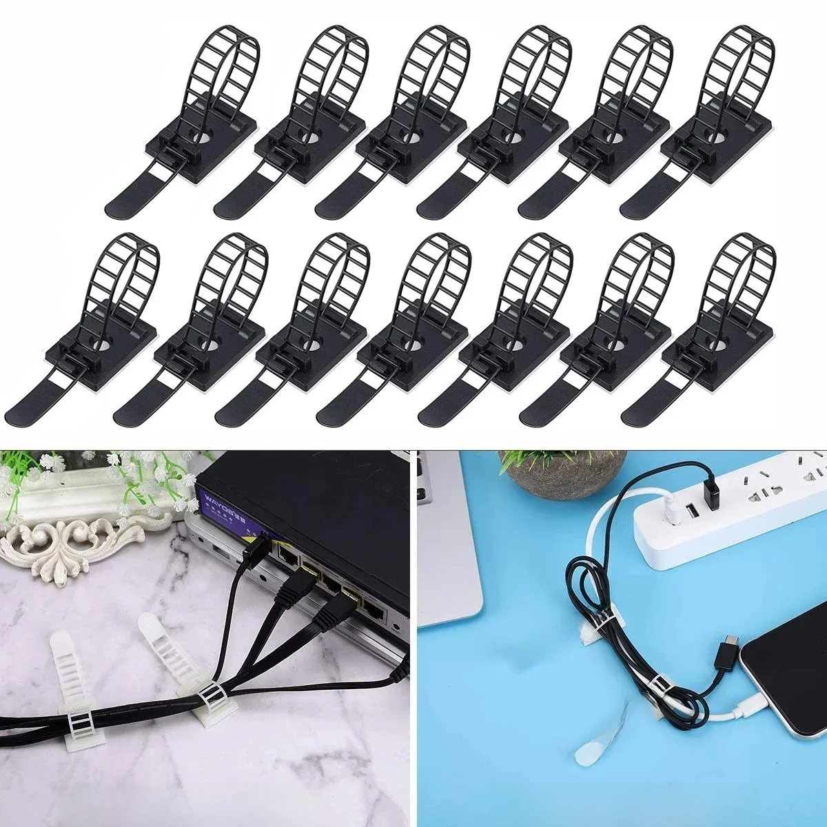 Organisateur de câbles adhésifs, 5/20 pièces, Clips réglables en Nylon, attaches de sangle de câbles, pinces de fil, gestion des câbles pour support de câbles de voiture