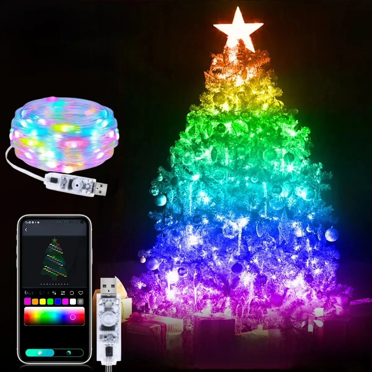 5M/10M/15M/20M RGBIC USB Sting Licht Bluetooth APP DIY LED Lichterkette Girlande Dekoration für Weihnachten Hochzeit Geburtstag Party