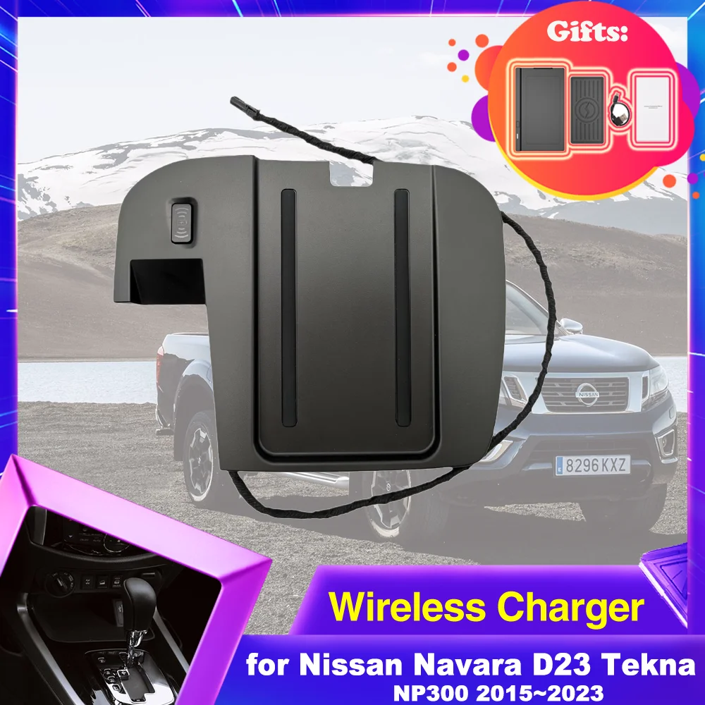 Car Wireless Charging Pad for Nissan Navara D23 Tekna NP300 Frontier Pro 4X 2015~2023 Phone Fast Charger Plate Tray Accessories