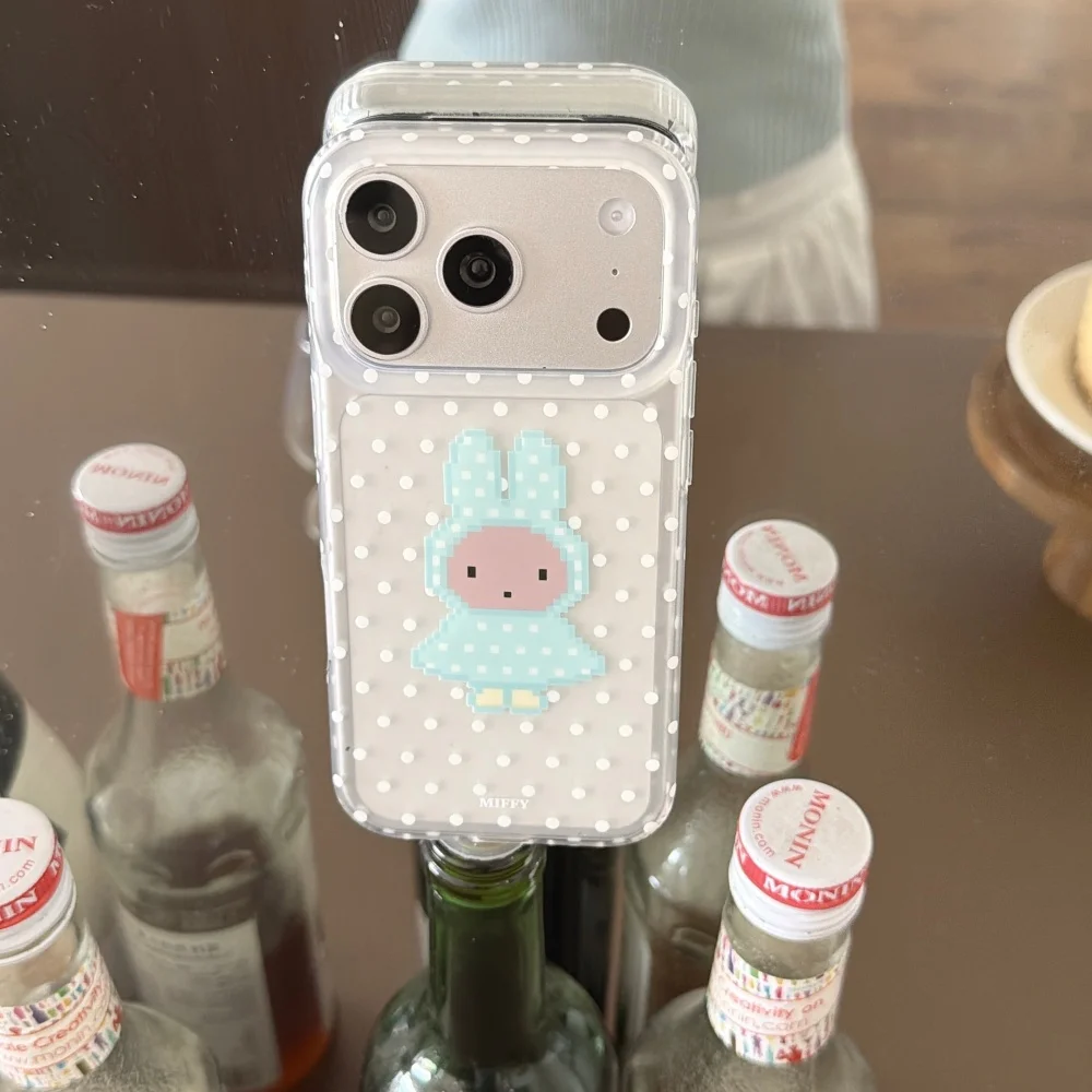 Coque de téléphone Kawaii Pixel Miffy Bunny Dot pour iPhone 17 Pro 16 Max 15 16 17 Pro Max 15Pro – Housse arrière tendance, mignonne et antichoc pour filles