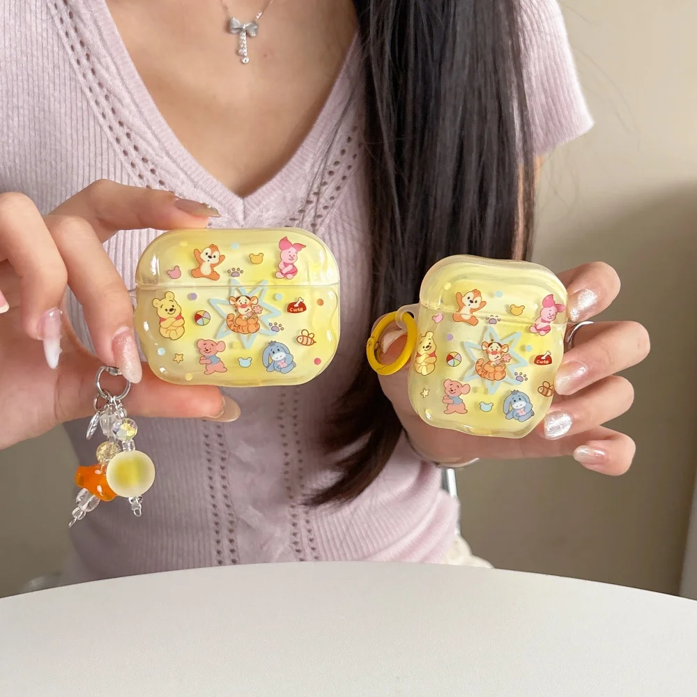 

Kawaii Yellow Cartoon Animal Print Headphone Case for Apple AirPods 1 2 3 4 Pro2 Pro3 Cute Anti-Fall Protective Case with Chain