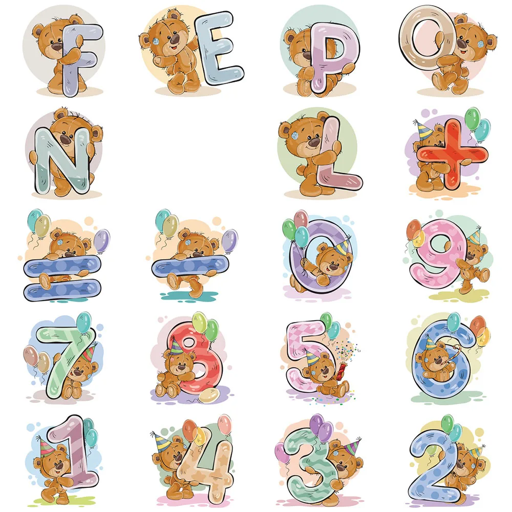 10/39PCS Cartoon Bear English Alphabet and Number Stickers Kids Educational Toy DIY Wall Notebook Fridge Skateboard Sticker Gift