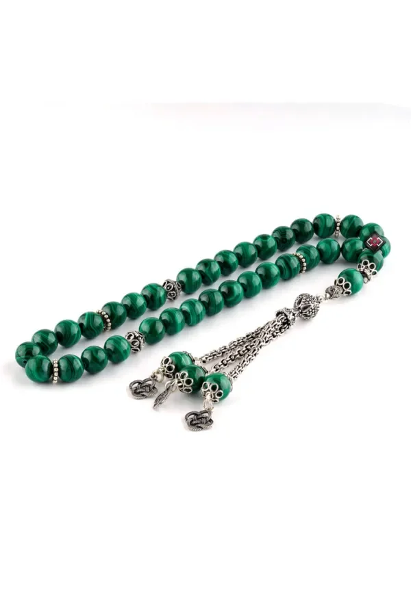 Malachite Stone Rosary with Silver Tassel