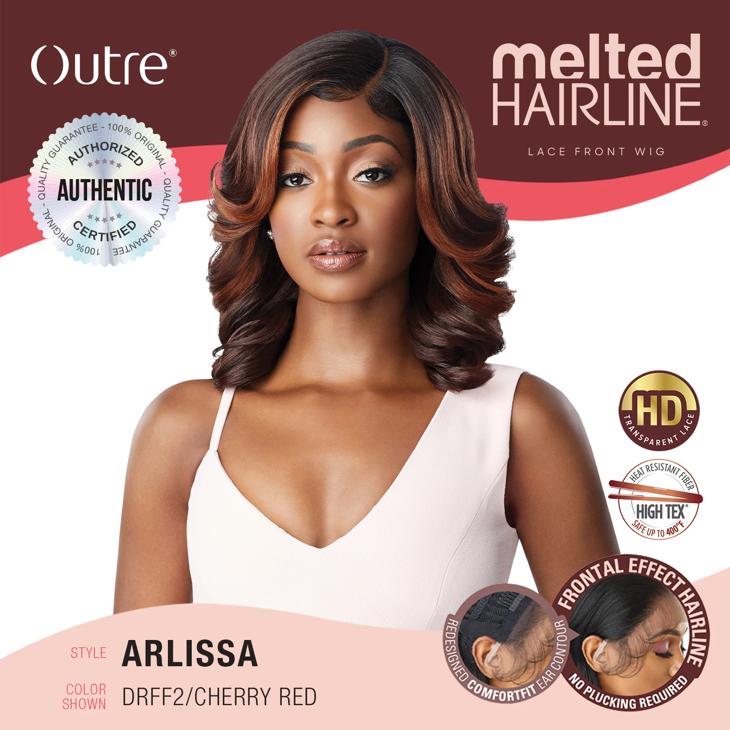 Outre Melted Hairline Glueless HD Lace Front Wig Arlissa – Pre-Plucked, Natural Hairline, Comfortable Fit, Stylish Look