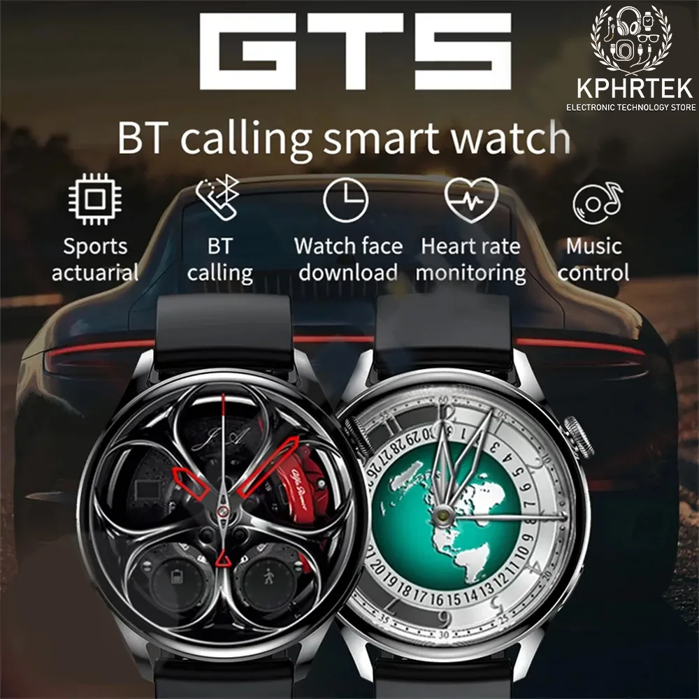 

50 шт. GT5 Bluetooth умные часы с вызовом 1,28 дюйма круглый экран спортивный шагомер беспроводная зарядка двойная кнопка длительный режим ожидания